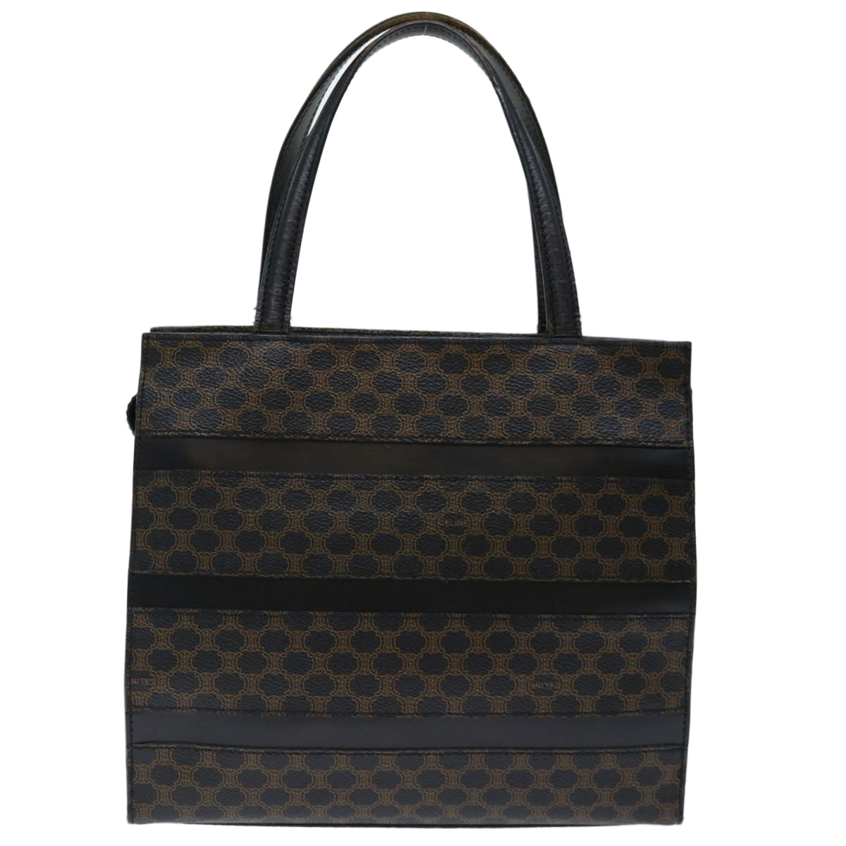 CELINE Macadam Canvas Hand Bag PVC Brown Black Auth 70629