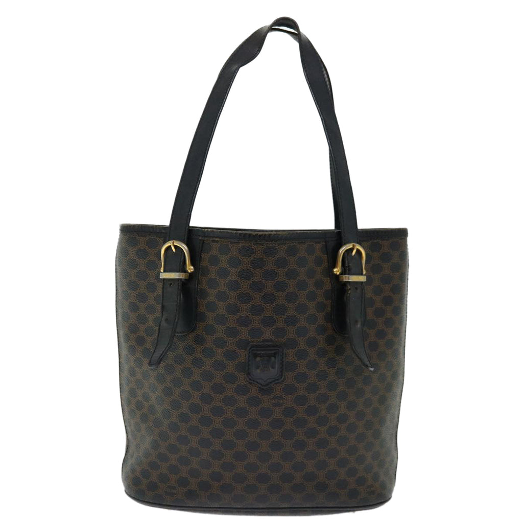 CELINE Macadam Canvas Tote Bag PVC Brown Black Auth 70630