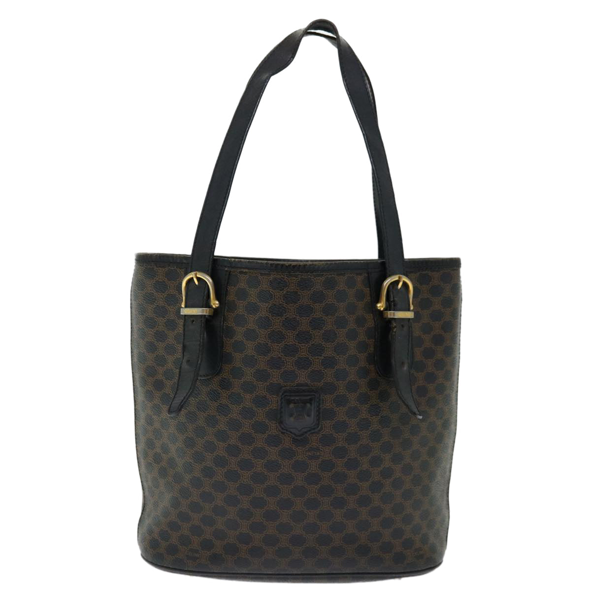 CELINE Macadam Canvas Tote Bag PVC Brown Black Auth 70630