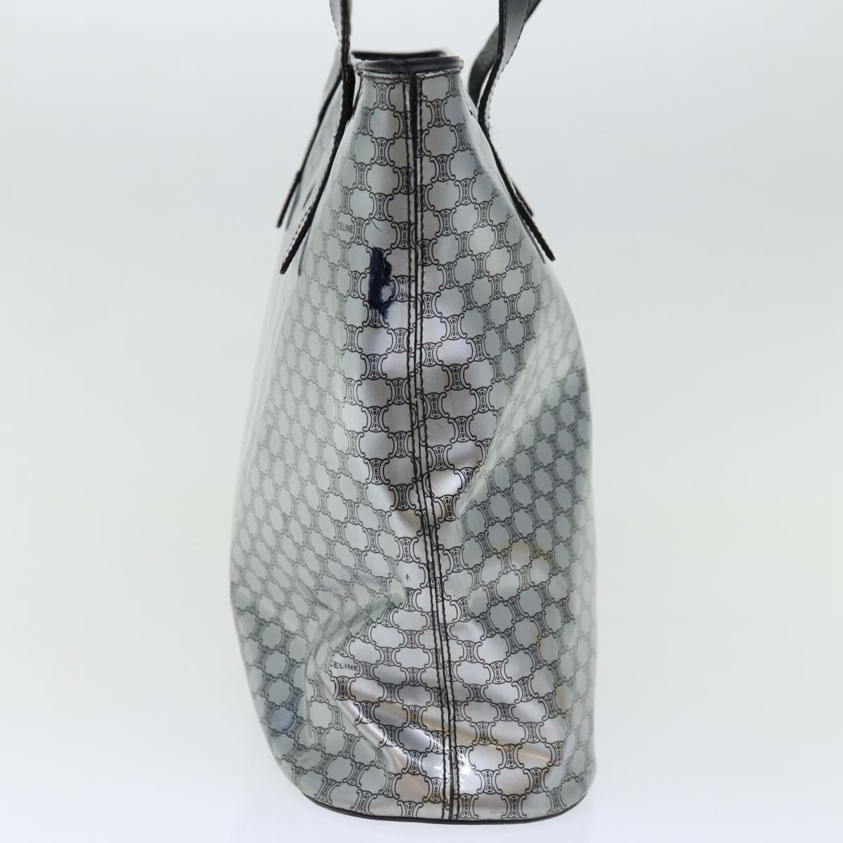 CELINE Macadam Canvas Tote Bag Enamel Silver Black Auth 70632