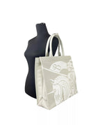 Burberry Knight Horseback Canvas Tote Women Beige Tote Bags