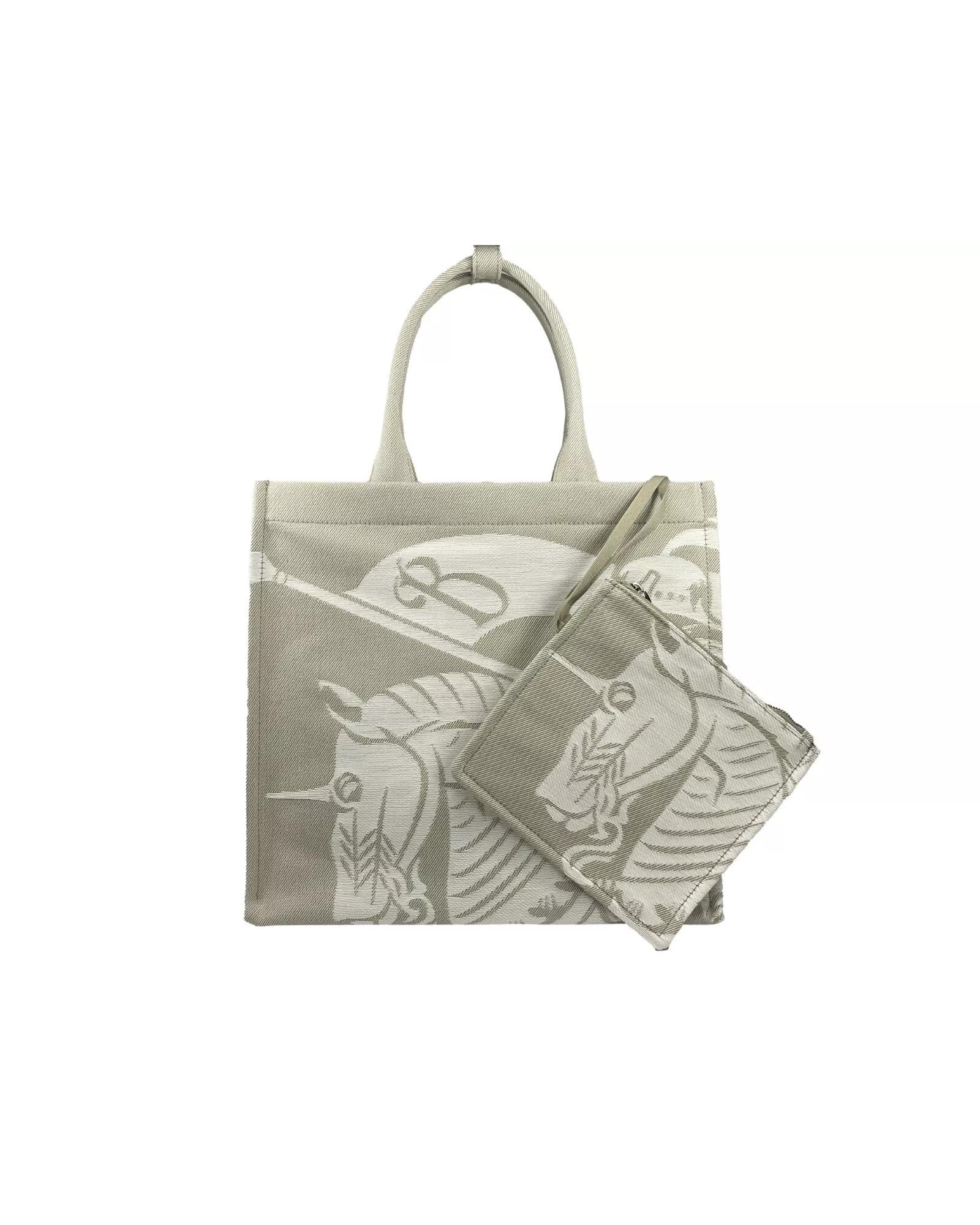 Burberry Knight Horseback Canvas Tote Women Beige Tote Bags