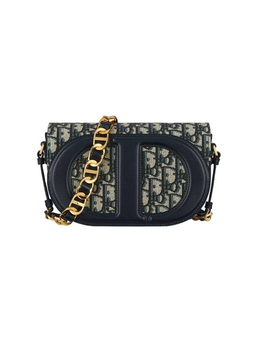 CD Signature Oblique Jacquard Shoulder Bag Blue Dior