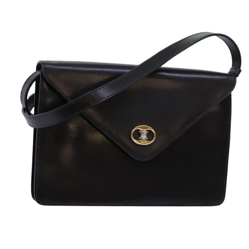 CELINE Shoulder Bag Leather Dark Brown Auth 70813