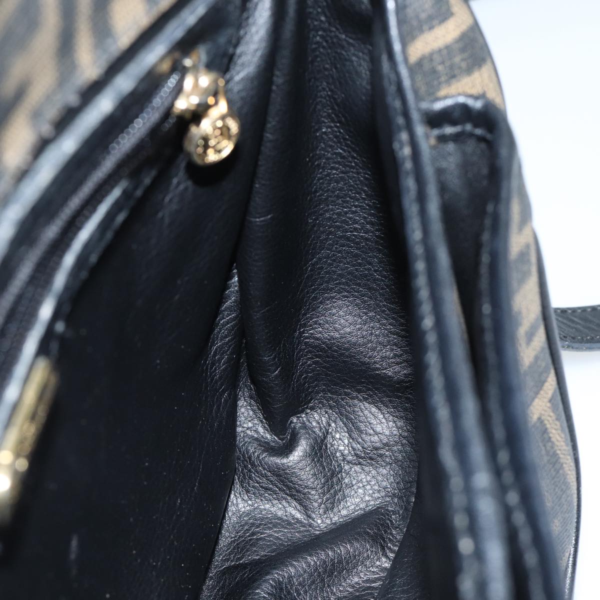 FENDI Zucca Canvas Mamma Baguette Shoulder Bag Black Brown70814