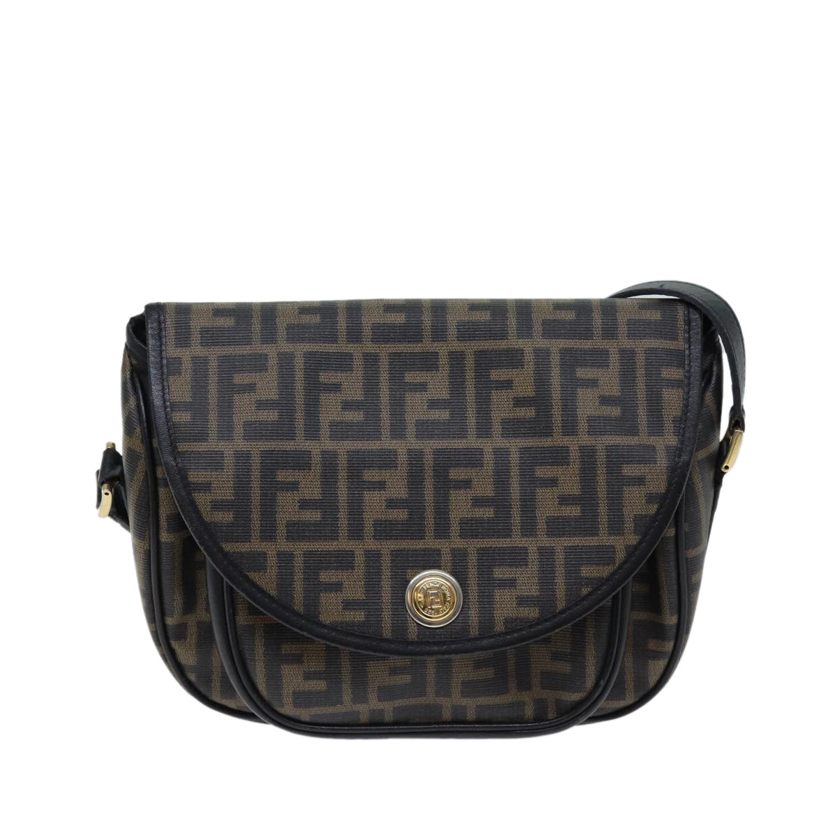 FENDI Zucca Canvas Mamma Baguette Shoulder Bag Black Brown70814