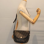 FENDI Zucca Canvas Mamma Baguette Shoulder Bag Black Brown70814