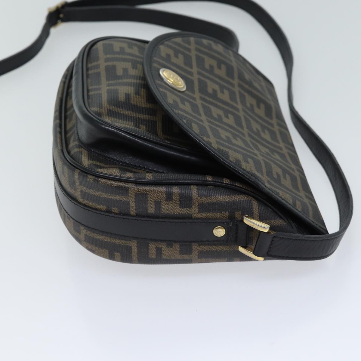 FENDI Zucca Canvas Mamma Baguette Shoulder Bag Black Brown70814