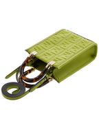 Fendi Sunshine Embossed Logo Leather Mini Cross Bag Green