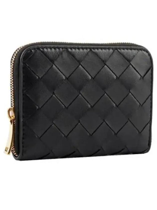 Bottega Veneta Zipper Intrecciato Card Wallet Black