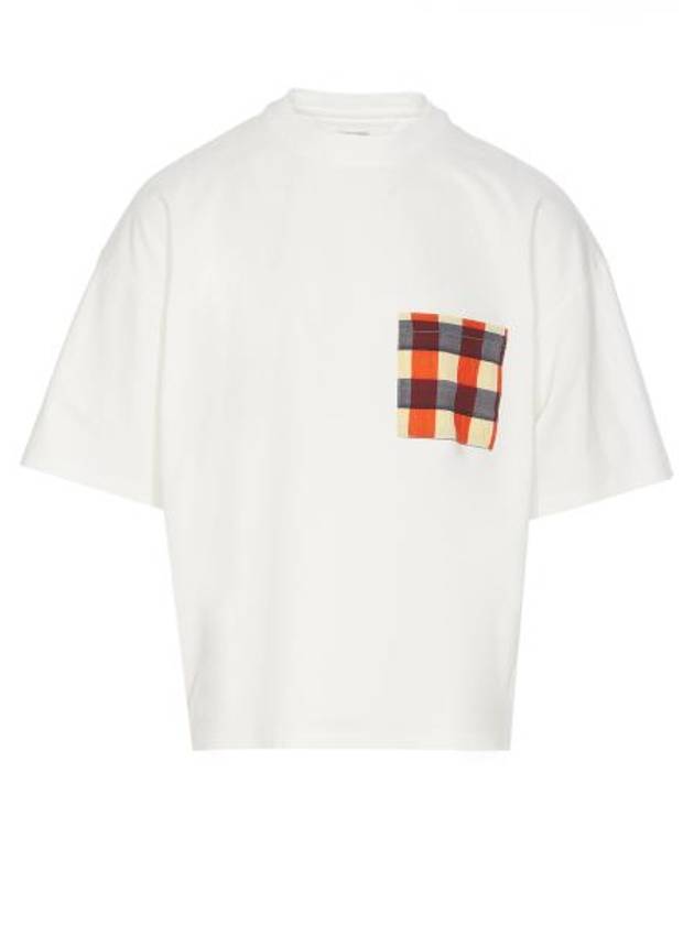 Bottega Veneta Gingham Pocket Cotton Jersey Short Sleeve T-Shirt Chalk