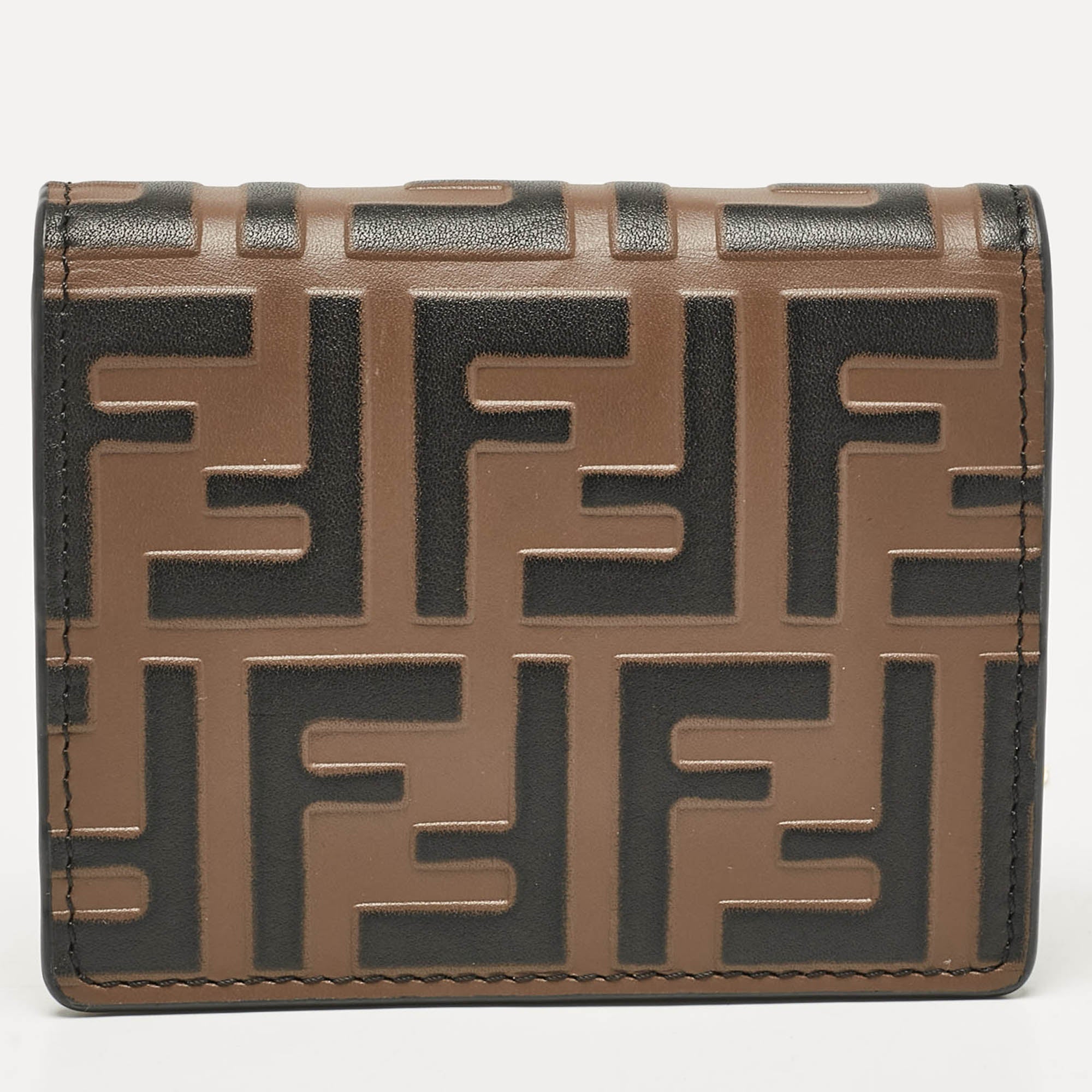 Fendi Brown Ff Leather Wallet On Chain