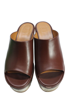 Chloe Womens Metallic Block Heel Platform Slide Mule Sandals Brown Leather 38