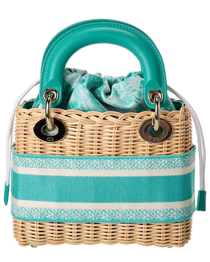 Dior Lady Dior Mini Straw & Leather Crossbody