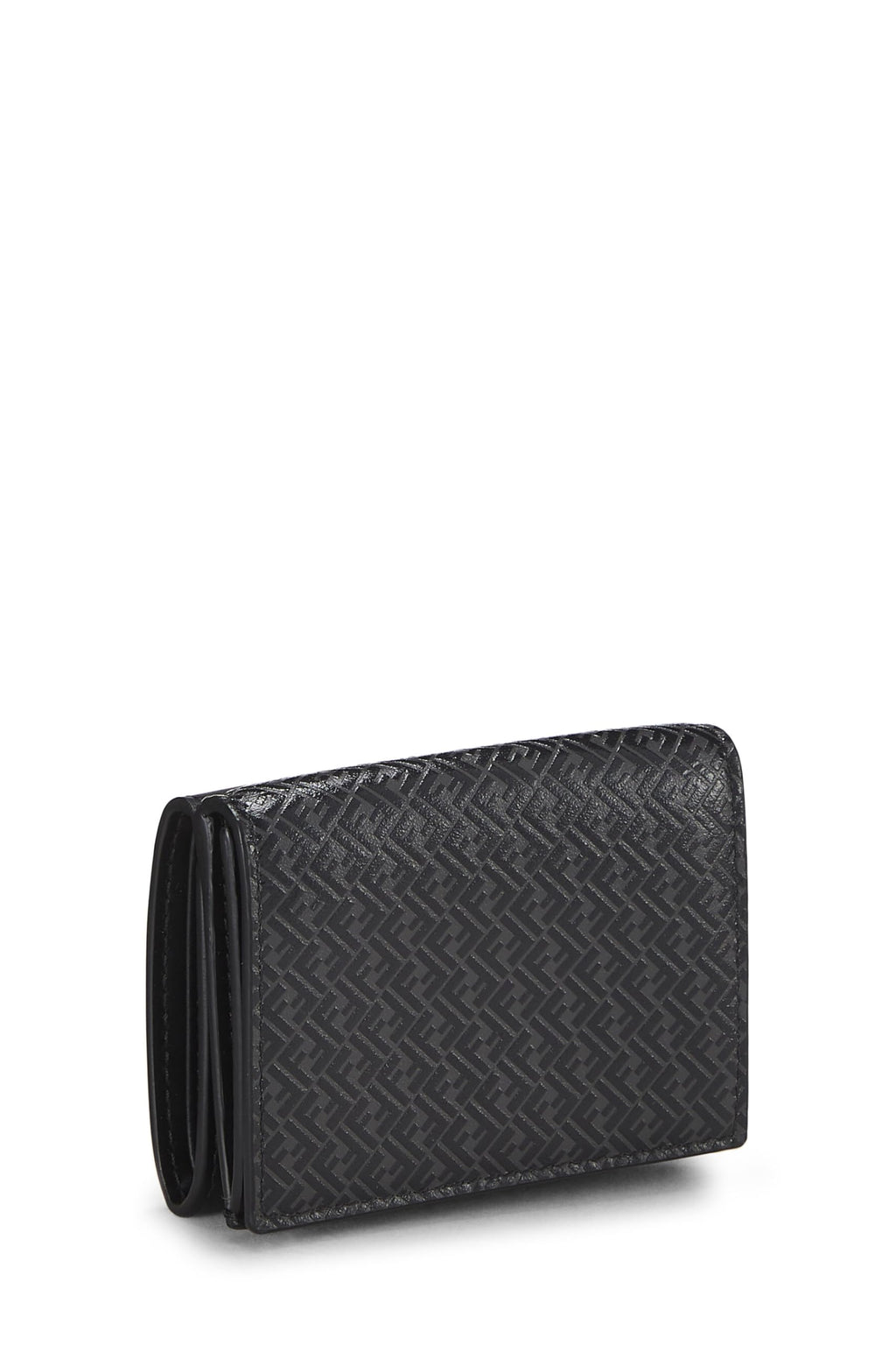 Fendi,  Black Zucchino Leather Trifold Wallet, Black