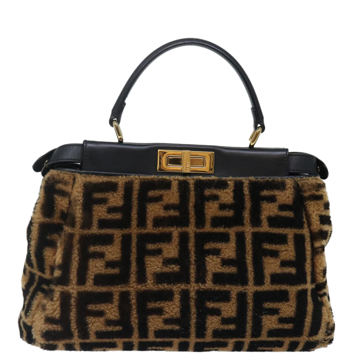 FENDI Zucca Canvas Peek A Boo Hand Bag 2way Brown Black71035A