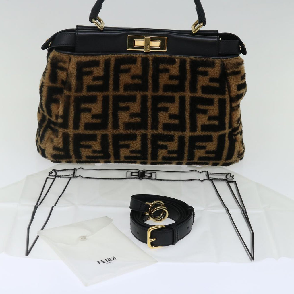 FENDI Zucca Canvas Peek A Boo Hand Bag 2way Brown Black71035A