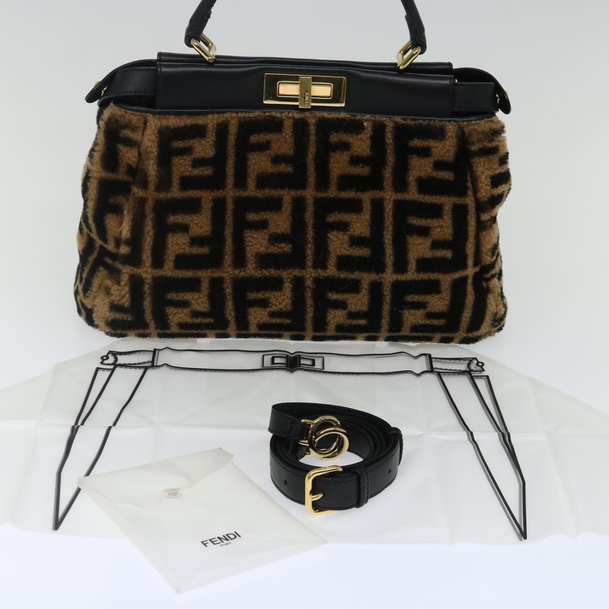 FENDI Zucca Canvas Peek A Boo Hand Bag 2way Brown Black71035A