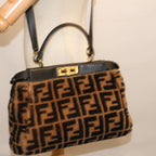 FENDI Zucca Canvas Peek A Boo Hand Bag 2way Brown Black71035A