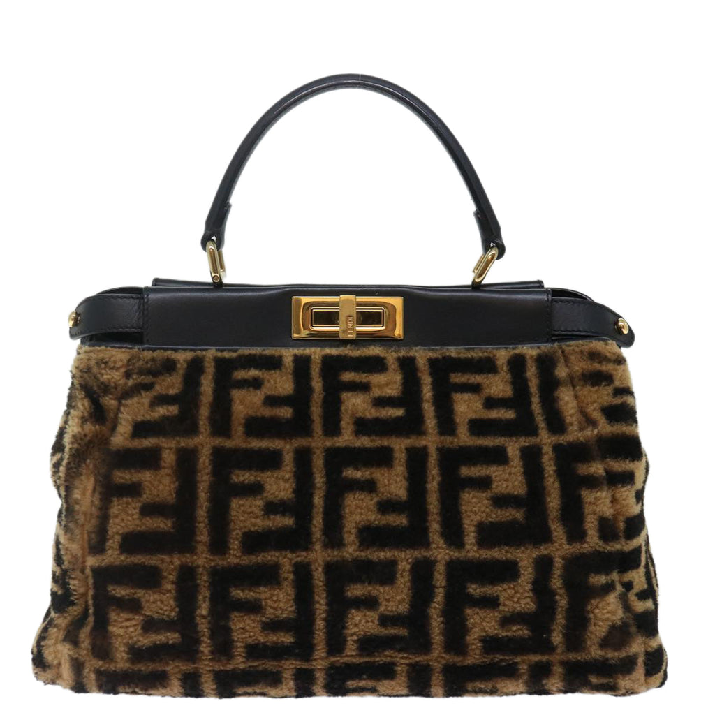 FENDI Zucca Canvas Peek A Boo Hand Bag 2way Brown Black71035A