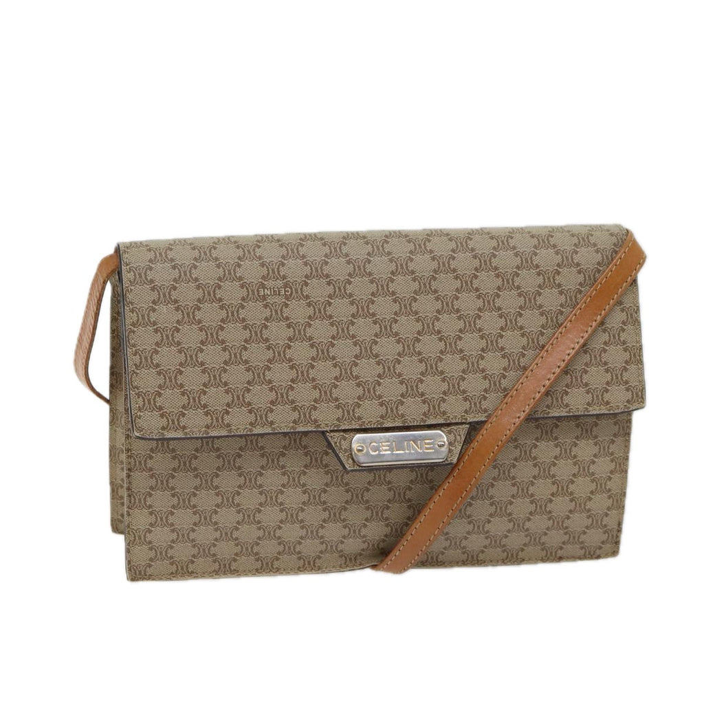 CELINE Macadam Canvas Shoulder Bag Coated Canvas Beige Auth 71054