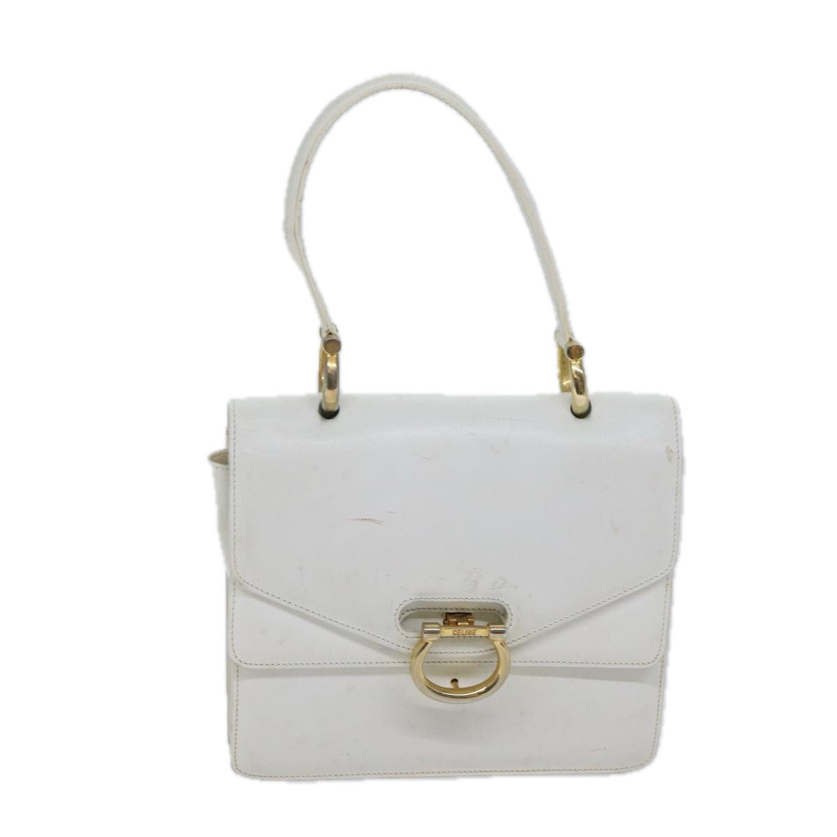 CELINE Hand Bag Leather White Auth 71163