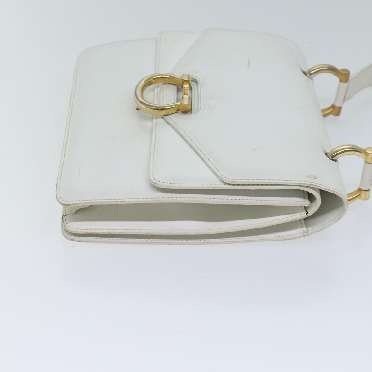 CELINE Hand Bag Leather White Auth 71163