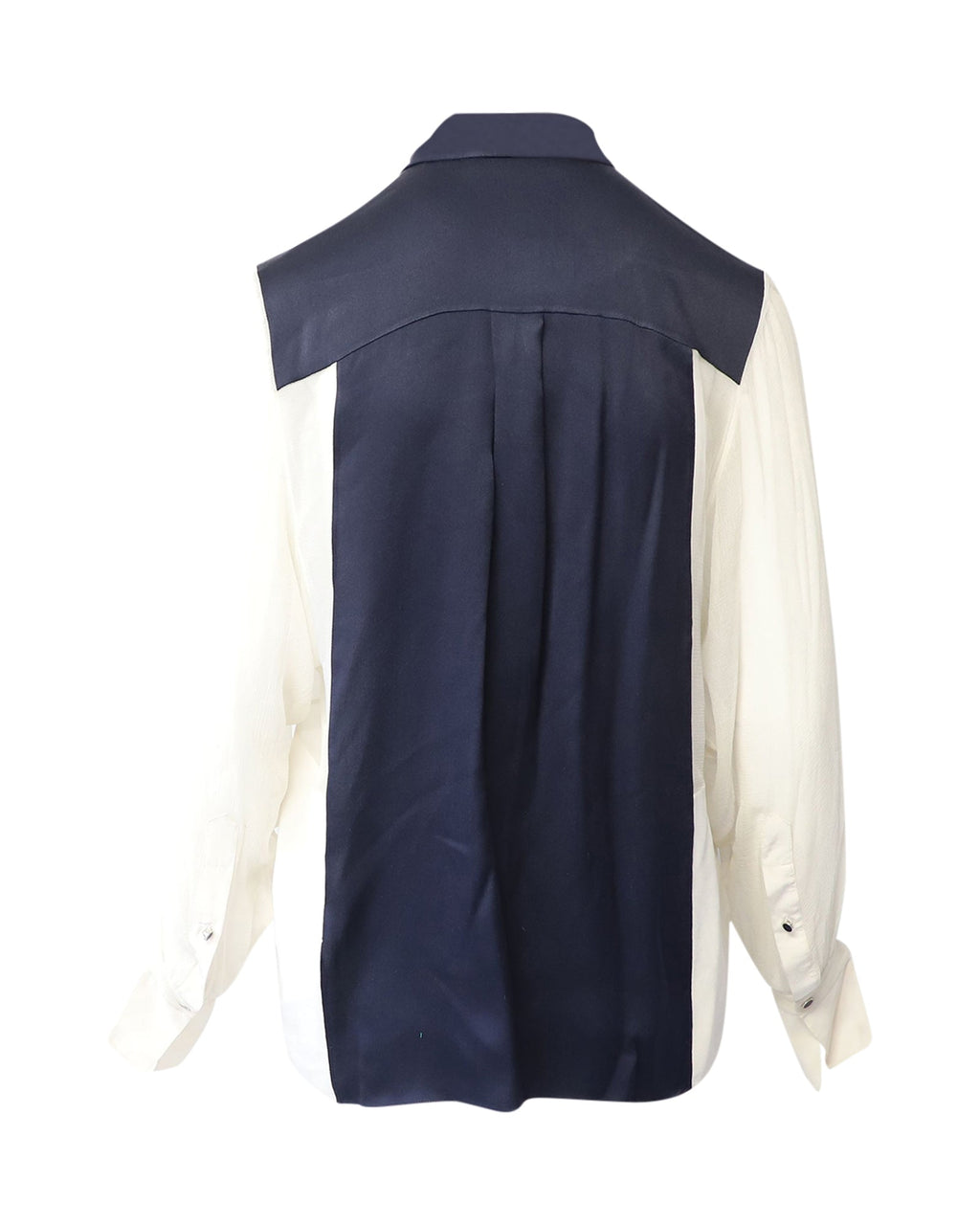 Chloe Two-Tone Shirt Blouse in Navy/White Silk