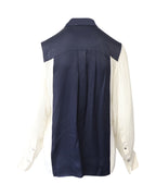 Chloe Two-Tone Shirt Blouse in Navy/White Silk