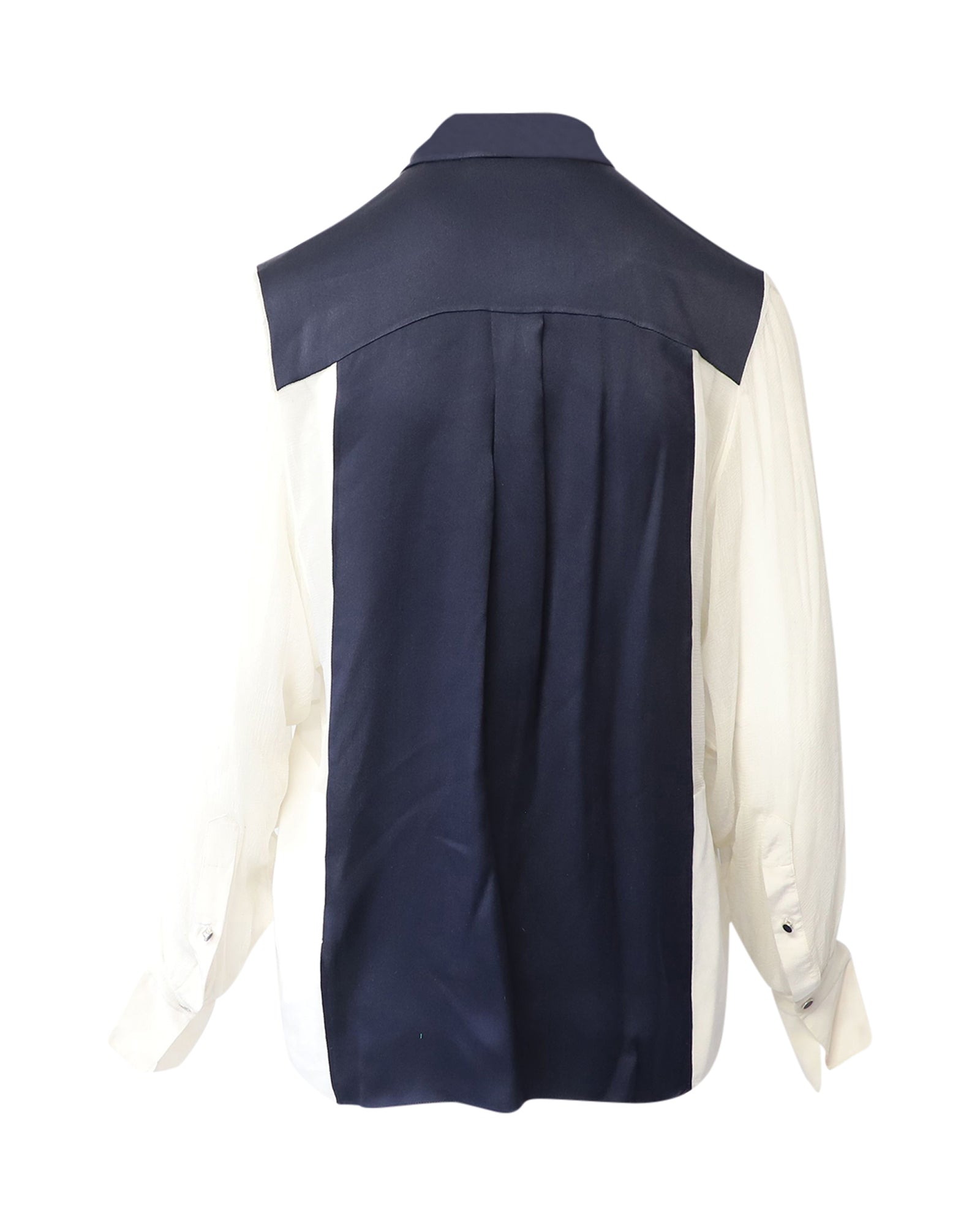 Chloe Two-Tone Shirt Blouse in Navy/White Silk