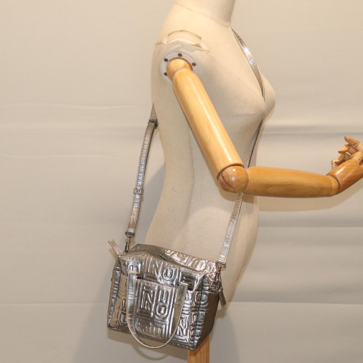 FENDI Zucca Canvas Hand Bag 2way Silver71228