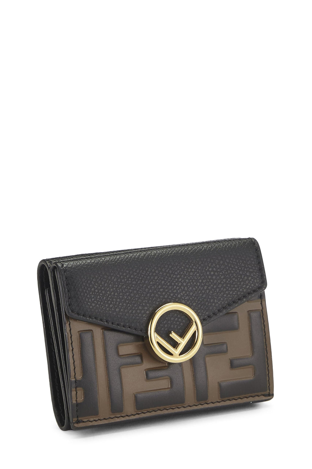 Fendi,  Black Leather 'F is Fendi' Compact Wallet, Black
