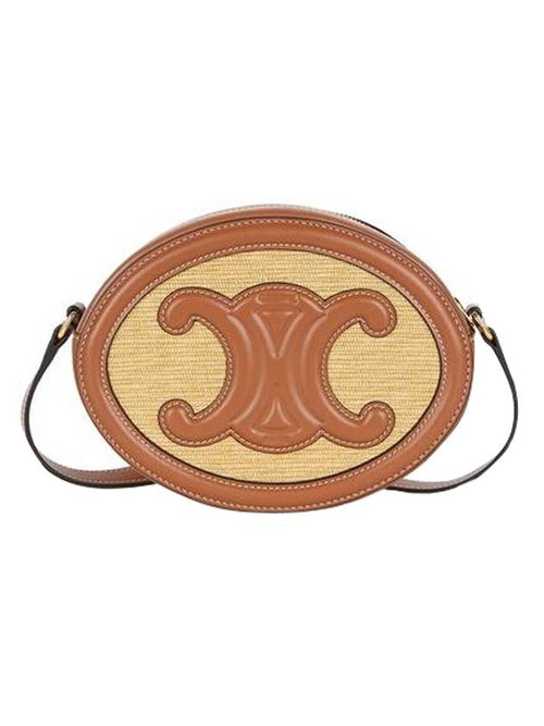CELINE Triomphe Textile Calfskin Oval Cross Bag Brown