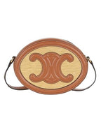 CELINE Triomphe Textile Calfskin Oval Cross Bag Brown