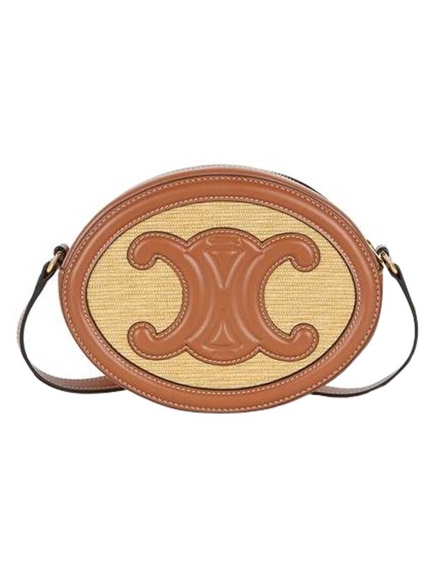CELINE Triomphe Textile Calfskin Oval Cross Bag Brown