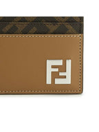 Fendi FF square leather card wallet beige
