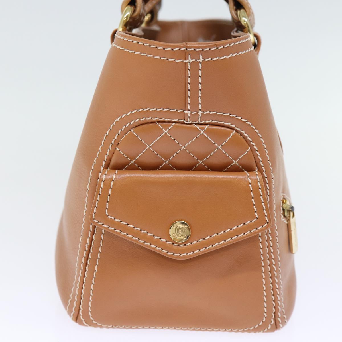CELINE Hand Bag Leather Brown Auth 71534