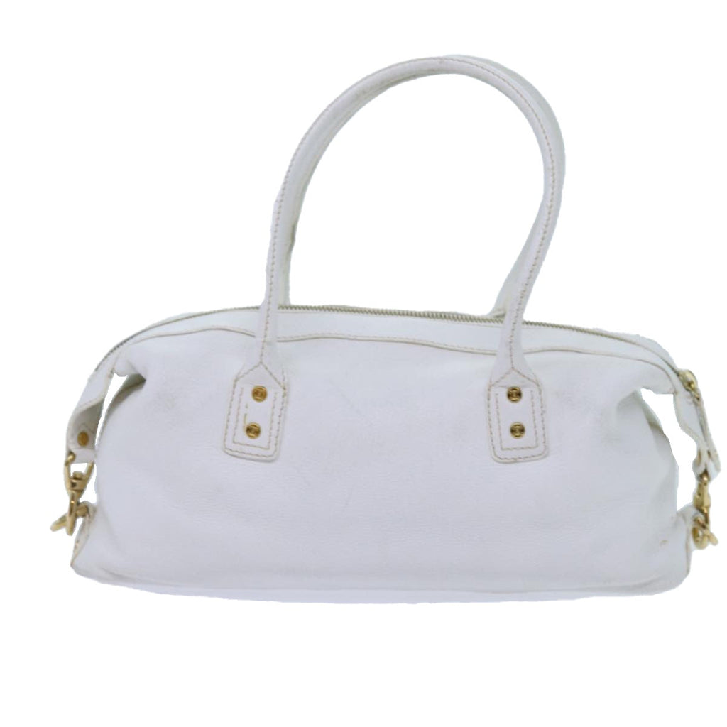 CELINE Hand Bag Leather White Auth 71541