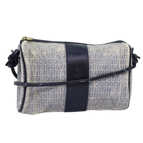 FENDI Zucchino Canvas Shoulder Bag Coated Canvas White Navy71558