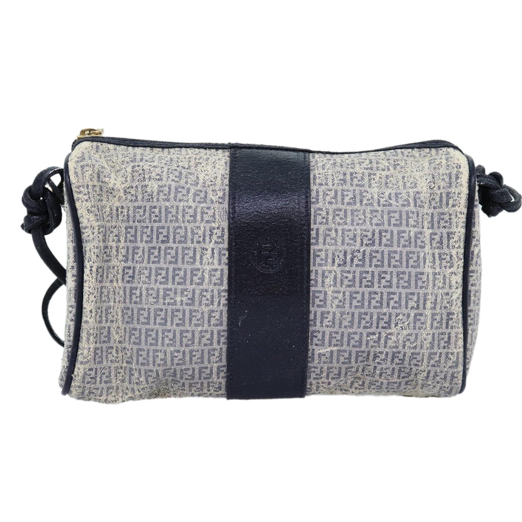 FENDI Zucchino Canvas Shoulder Bag Coated Canvas White Navy71558