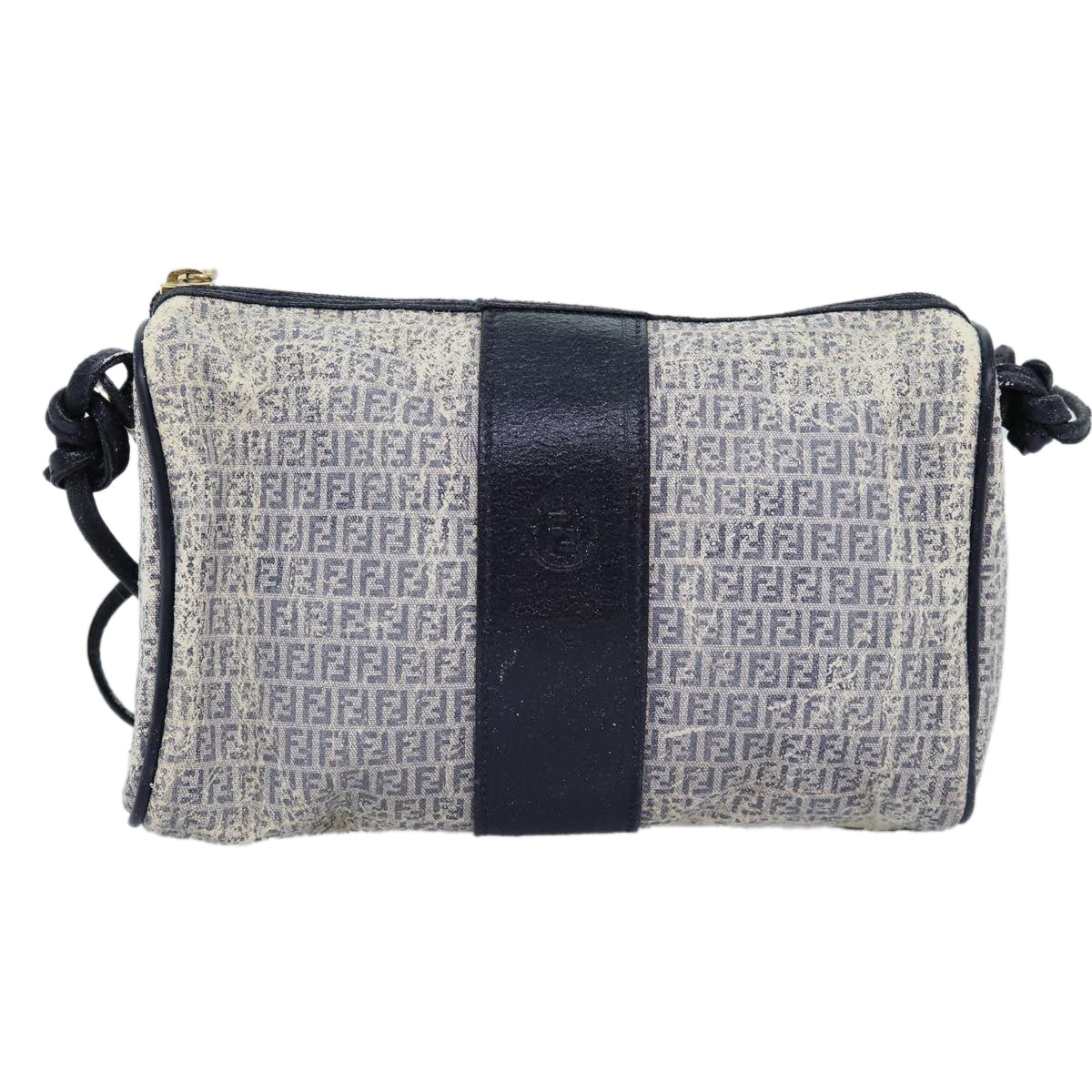 FENDI Zucchino Canvas Shoulder Bag Coated Canvas White Navy71558