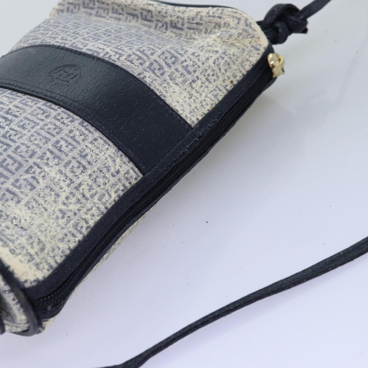 FENDI Zucchino Canvas Shoulder Bag Coated Canvas White Navy71558