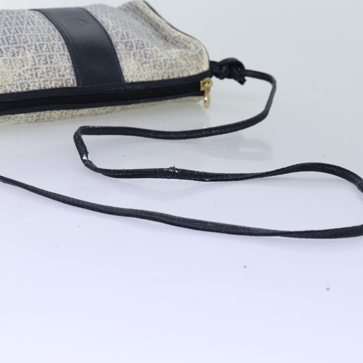 FENDI Zucchino Canvas Shoulder Bag Coated Canvas White Navy71558