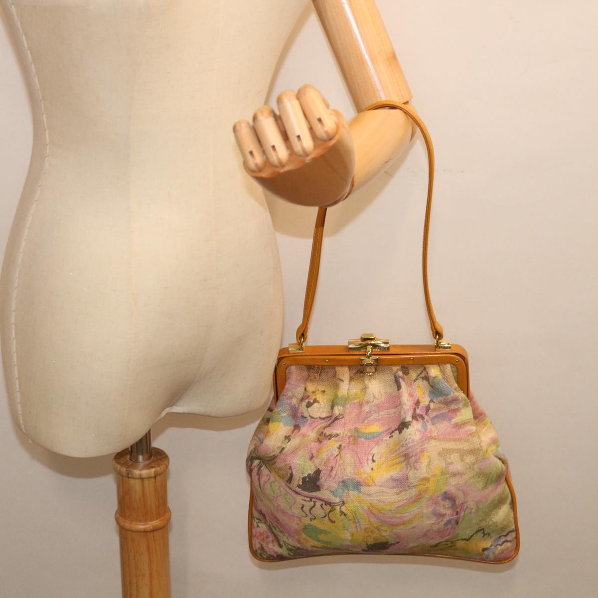 FENDI Hand Bag Canvas Beige Pink71568