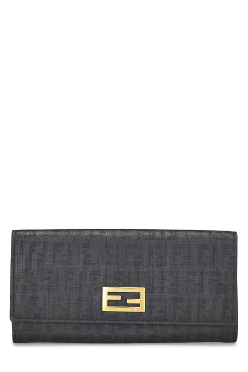 Fendi,  Black Zucchino Coated Canvas Continental Wallet, Black
