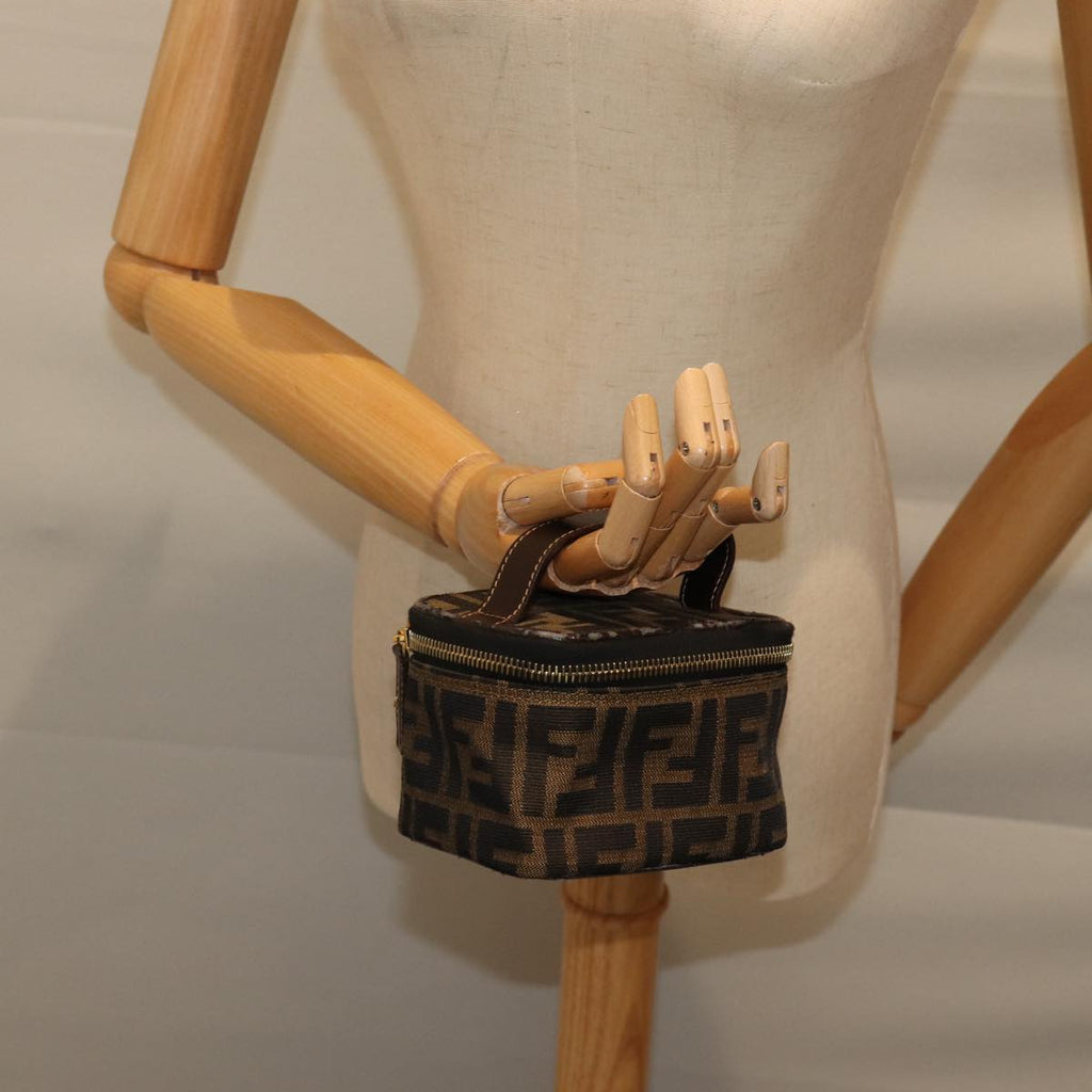 FENDI Zucca Canvas Vanity Cosmetic Pouch Brown Black71829