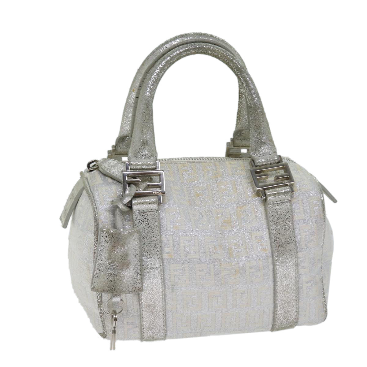 FENDI Zucchino Canvas Hand Bag Silver71836