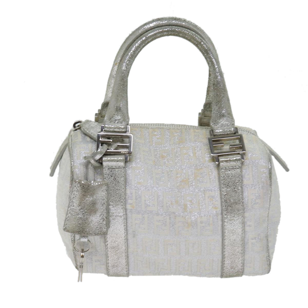 FENDI Zucchino Canvas Hand Bag Silver71836