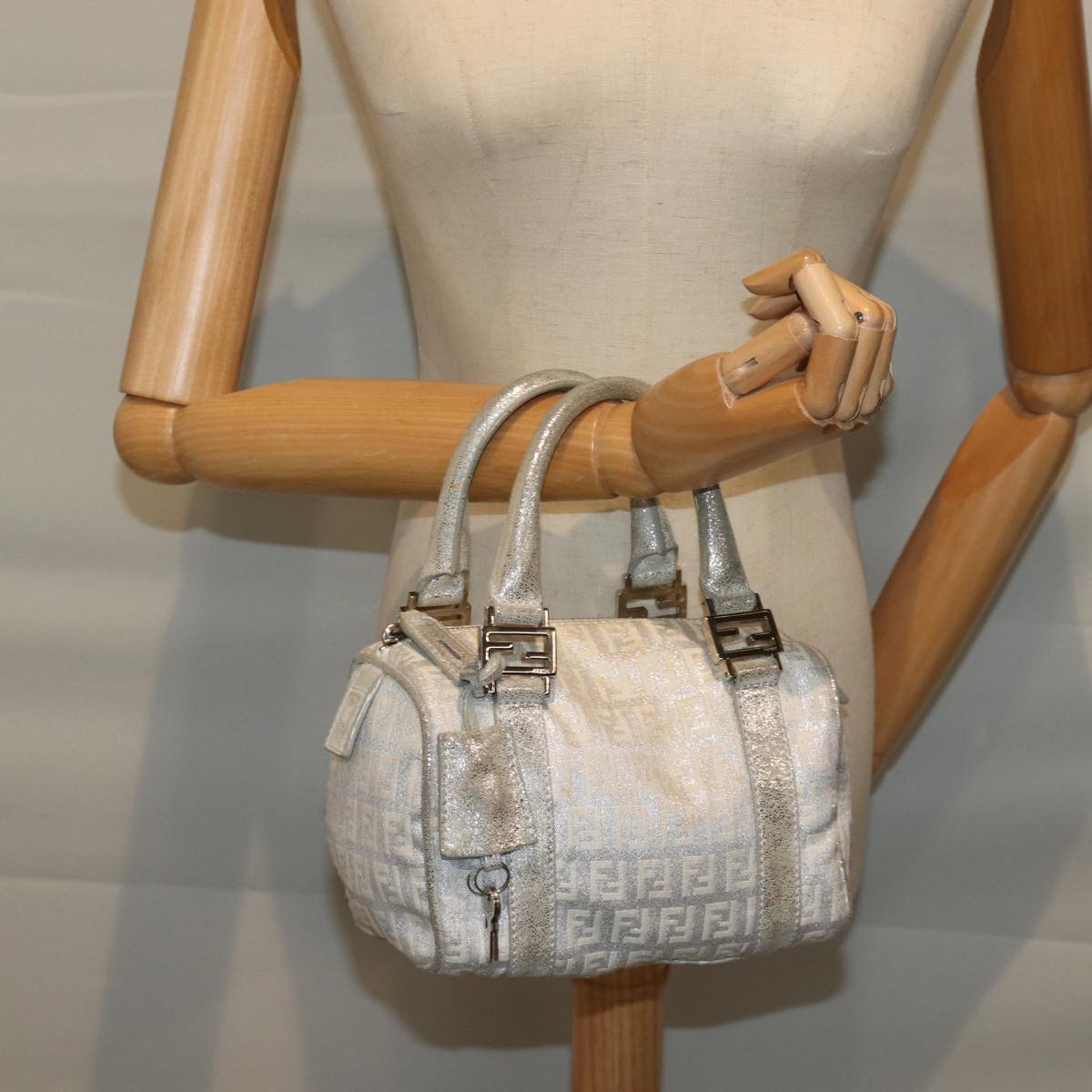 FENDI Zucchino Canvas Hand Bag Silver71836
