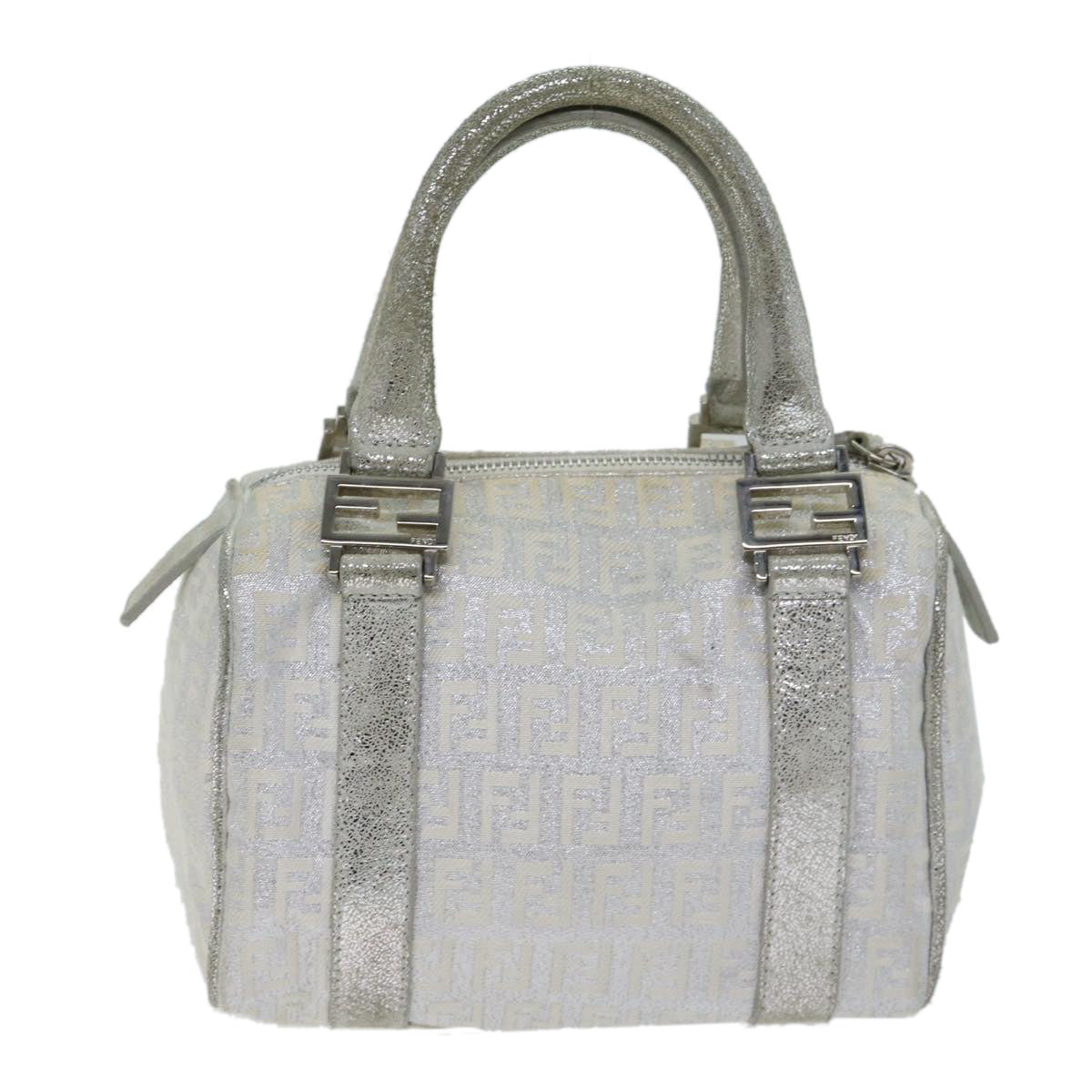 FENDI Zucchino Canvas Hand Bag Silver71836